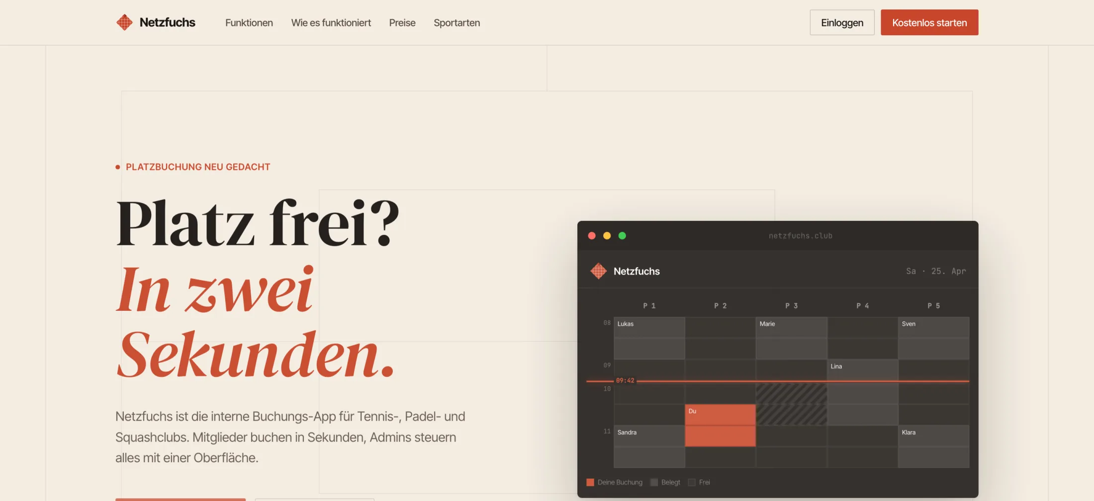 Startseite von Netzfuchs — Platzbuchung für Racket-Sport-Clubs